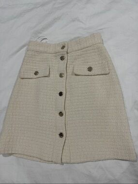 Maje Cream Button-Front Tweed Mini Skirt